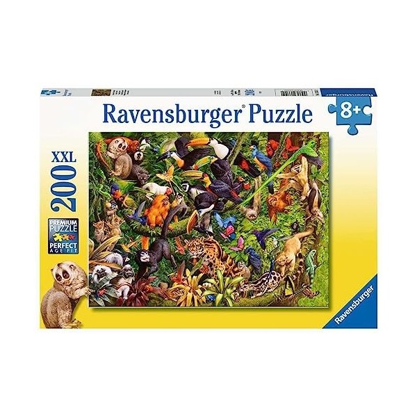 Ravensburger- Elefant,Tiger Jungle colorée-Puzzle de 200 pièces pour Enfants à partir de 8 Ans, 13351, Jaune