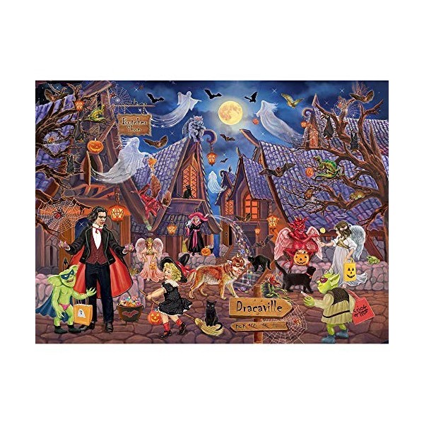 Bits and Pieces - Puzzle 1000 pièces pour adultes – Village dHalloween hanté – Maison hantée 1000 pièces – Puzzle Halloween 