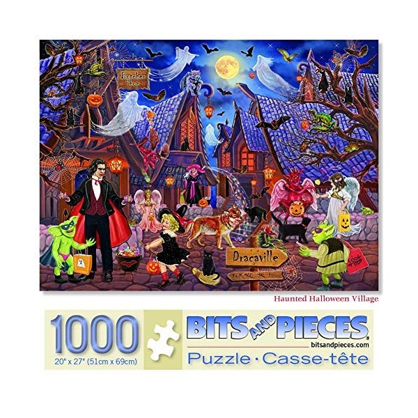 Bits and Pieces - Puzzle 1000 pièces pour adultes – Village dHalloween hanté – Maison hantée 1000 pièces – Puzzle Halloween 