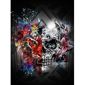 Puzzle 1000 Pièces Adulte Enfant Adultes en Bois Puzzles-Crâne De Tigre-Art DIY Jeu Occasionnel Jouets Cadeau Intéressants Am