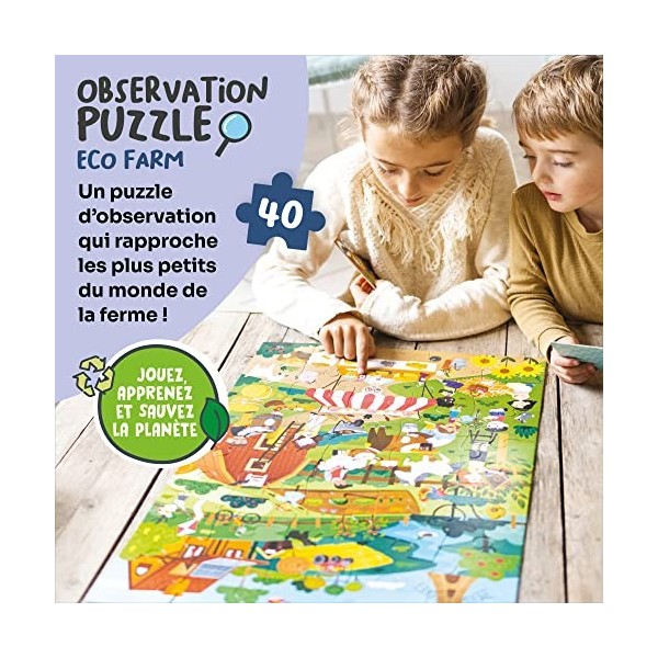 Adventerra Games, Puzzle dObservation Eco Farm, Puzzle Géant pour Enfants dès 3 Ans, Jeu Montessori, Educatif et Ecologique