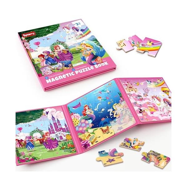 SYNARRY Princesse Sirène Licorne Jouet Puzzle en Magnétique Enfants pour 2 3 4 5 6 Ans, Puzzles de Princesse Sirène Licorne d