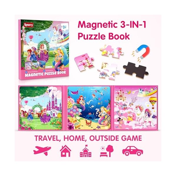 SYNARRY Princesse Sirène Licorne Jouet Puzzle en Magnétique Enfants pour 2 3 4 5 6 Ans, Puzzles de Princesse Sirène Licorne d