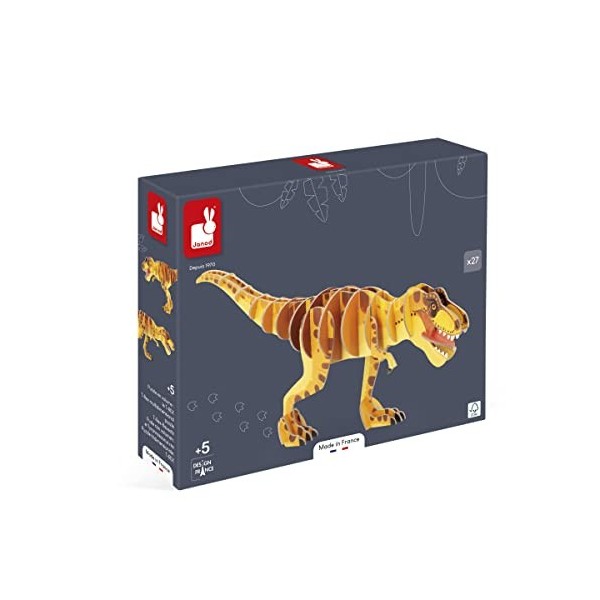 JANOD - Puzzle Enfant 3D Dinosaure T Rex - Puzzle en Volume 27 Pièces - Jeu de Construction - Carton FSC - Fabriqué en France