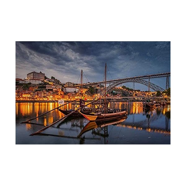 AMTTGOYY 1000 pièces Portugal Porto ponts rivières Bateaux fleuve Douro-Adultes défi Classique Puzzles, Jouets de Jeu éducati