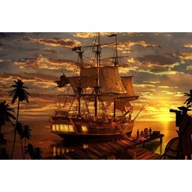LYWUSUZE Adulte Puzzle 1000 Pièces Bois Puzzle Bateau Au Coucher du Soleil Adulte Jeu Enfant Jouet Créatif Art Accueil Décora