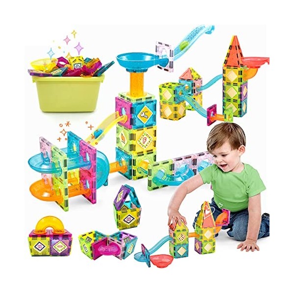 Lot de 64 briques de construction magnétiques - Construction 3D - Jouet pour enfants de 3, 4, 5, 6, 7, 8 ans - Aimants - Jeu 