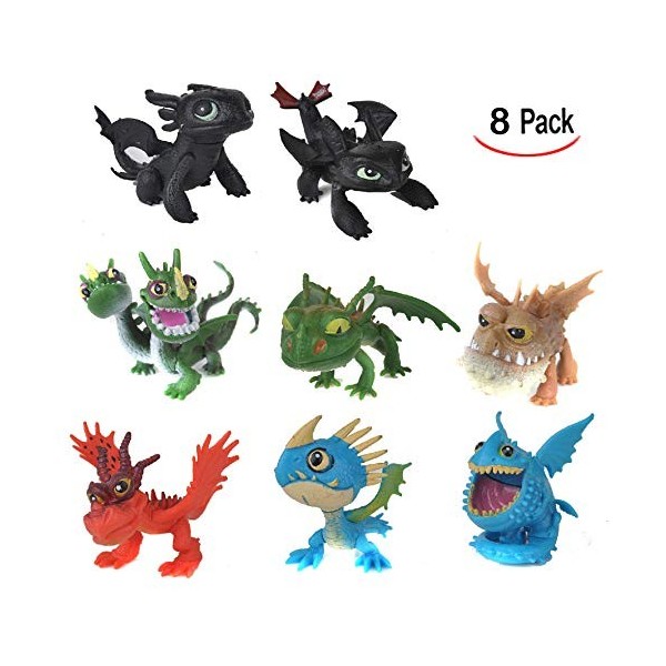 XLKJ 8 Pièces Mini Figurine Dragon dans Anime Caractère Modèle, Dragons Jouet et Ornements, Populaire Animaux Fantastiques