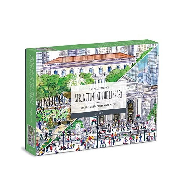 Galison 9780735370173 Michael Storrings Springtime at The Library 500 Piece Double-Sided Puzzle