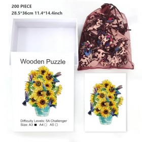 GLOBLELAND 200 pièces Puzzle en Bois Tournesol pour Adultes Puzzle Colibri en Bois Puzzle Coloré pour Adultes pour Cadeaux d