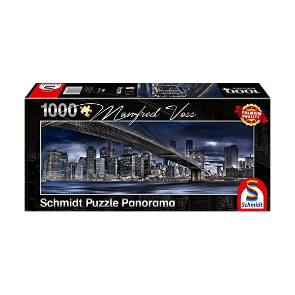 Schmidt Spiele 59621 Puzzle Manfred Voss, New York, Dark Night, 1000 pièces, panoramique, Multicolore