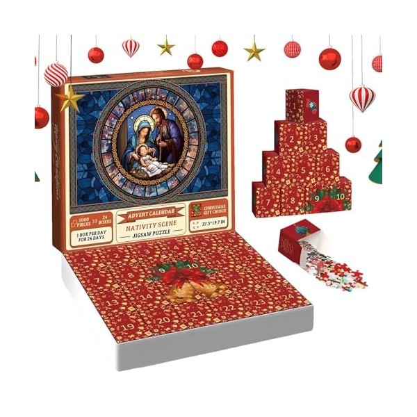 Puzzle compte à rebours de Noël, 24 jours en papier, scène de vacances festives, puzzle de peintures de Noël emblématiques du