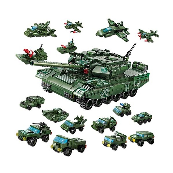 Military Armed Kit de blocs de construction 8 en 1, compatible avec les chars Lego WW2 642 pièces STEM Ideas, jouet cadeau 