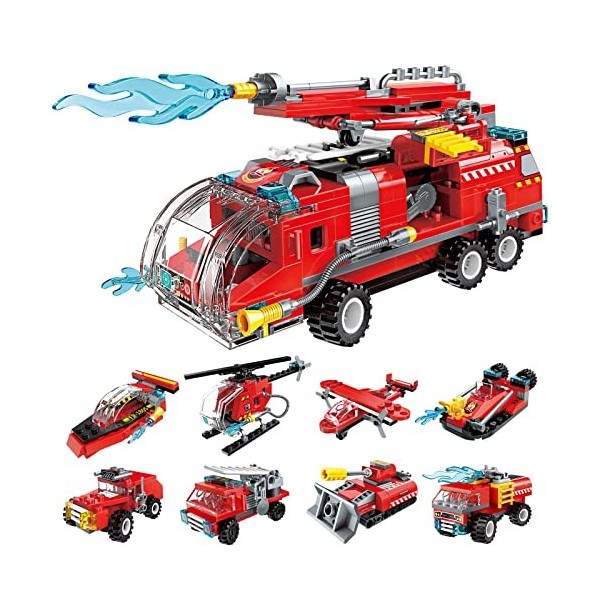 QLT City Fire Truck Building Kit pour enfants de 6 à 12 ans, compatible avec Lego City Fire Truck 8 en 1, blocs de constructi
