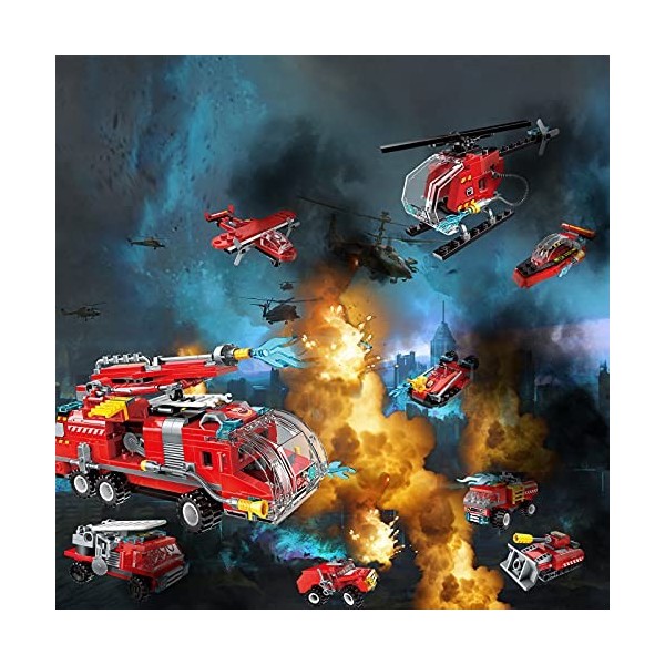 QLT City Fire Truck Building Kit pour enfants de 6 à 12 ans, compatible avec Lego City Fire Truck 8 en 1, blocs de constructi