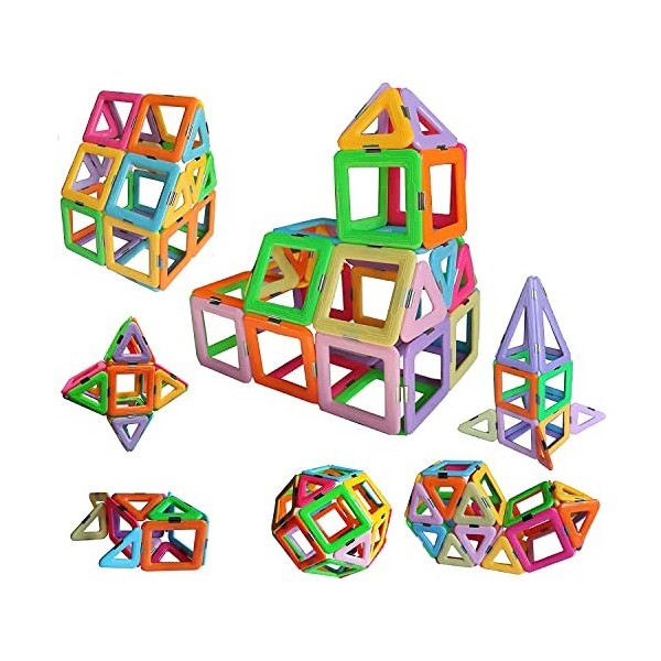 Lot de 46 blocs de construction magnétiques – Jeu de construction magnétique pour enfants pour garçons et filles – Jouet éduc