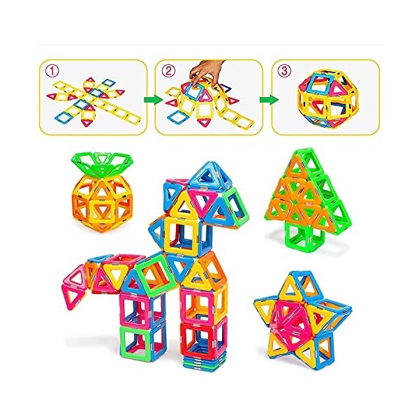 Lot de 46 blocs de construction magnétiques – Jeu de construction magnétique pour enfants pour garçons et filles – Jouet éduc