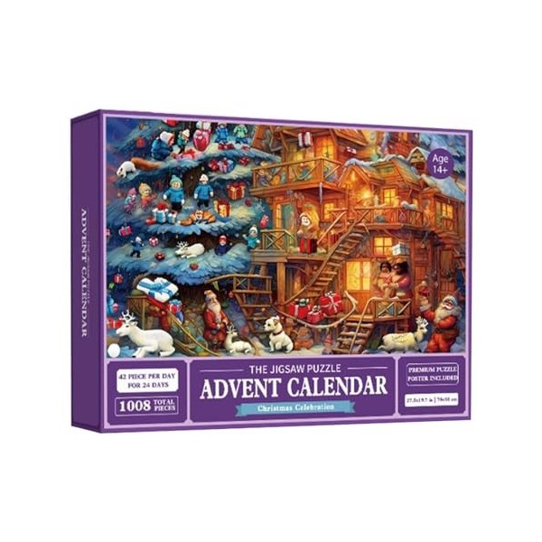 Kasmole Puzzle du Calendrier de lAvent de Noël 2023 | Puzzles de Noël de 1008 pièces 24 boîtes Cadeau de Puzzle de Compte à r