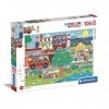 Clementoni- Puzzle Maxi Busy Town 104pzs Does Not Apply Supercolor Town-104 pièces, 4 Ans Enfant Dessin animé-fabriqué en Ita