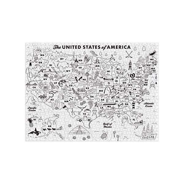 Galison 9780735373181 Maptote USA Colour-in 1000 Piece Puzzle