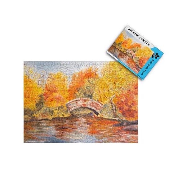 Puzzle 1000 Pièces Adultes, Puzzle Adulte Automne Bois et rivière Peinture Puzzle Paysage Puzzle Enfant 26x38cm