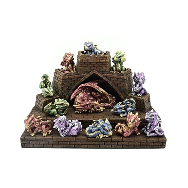 Chateau Dragon Lumineux ET Ses Dragons, Statuette Dragon HT 16.5 x 26.5X7 , Figurine Dragon