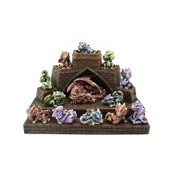 Chateau Dragon Lumineux ET Ses Dragons, Statuette Dragon HT 16.5 x 26.5X7 , Figurine Dragon