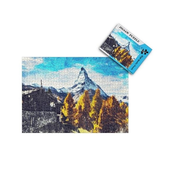 Puzzles pour Adultes 1000 pièces -Paysage de Montagnes enneigées et de Lacs Peinture - Puzzle pour Adultes Adolescents Jeu de