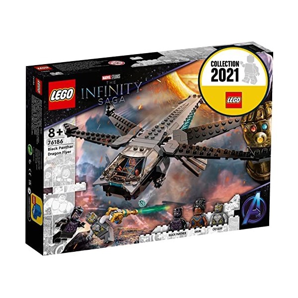 LEGO 76186 Marvel Le Dragon Volant de Black Panther – Jouet Avengers, Jeu de Construction Super Héros avec 3 Figurines