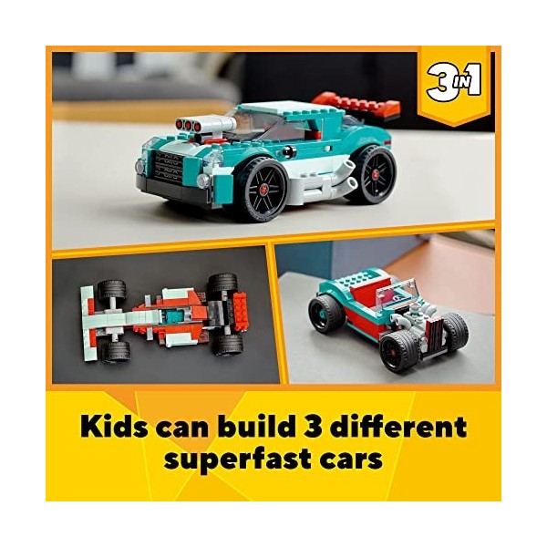 LEGO Creator 3in1 Street Racer 31127 Building Kit Featuring a Muscle Car, Hot Rod Car Toy and Race Car. Car Models for Kids A