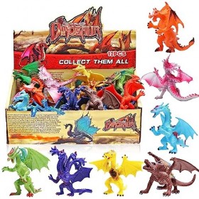 12 pièces Jouets Dragons,4 Pouces Mini Dragons Lots avec Boîte Cadeau, Jouets Souvenirs Fête pour Les Garçons Enfants,Monde A