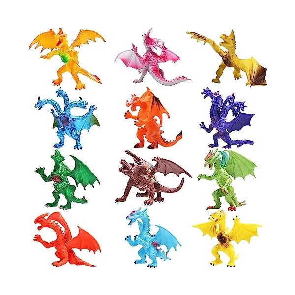 12 pièces Jouets Dragons,4 Pouces Mini Dragons Lots avec Boîte Cadeau, Jouets Souvenirs Fête pour Les Garçons Enfants,Monde A