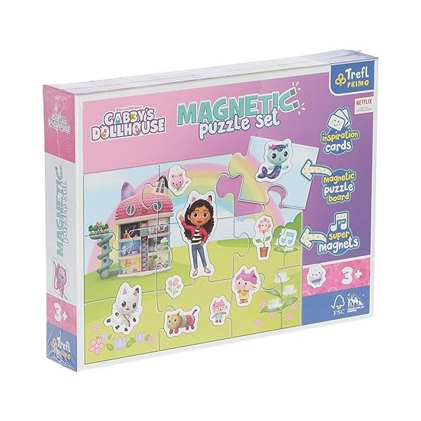 Trefl Primo - Magnetic Puzzle Set : Gabbys Dollhouse, Découvrez Le Monde de Gabi - Puzzle magnétique avec aimants colorés, C