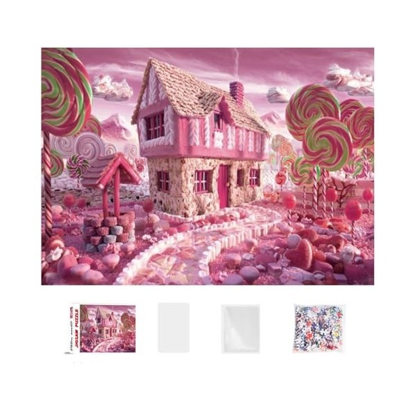 Puzzle Maison de Bonbons 1000 pcs Miotlsy rose Puzzle pour Adultes Puzzle Impossible Puzzles pour décoration de la Maison Adu