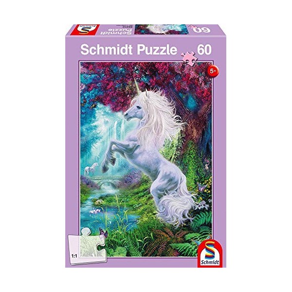 Schmidt Spiele 56310 Puzzle Enfant 60 pièces Licorne dans Un Jardin enchanté, Multicolore