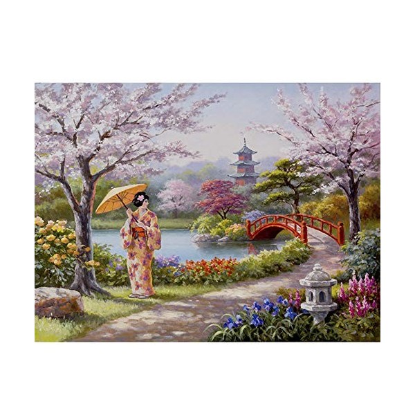 Enfants Puzzles 1000 Pieces Femme sous Les Fleurs De Cerisier Japonais Adultes en Bois Puzzle Classique Créatif Jeu Puzzles A