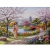 Enfants Puzzles 1000 Pieces Femme sous Les Fleurs De Cerisier Japonais Adultes en Bois Puzzle Classique Créatif Jeu Puzzles A