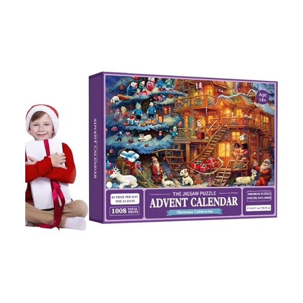 Compte à rebours jusquau puzzle de Noël, Puzzle 24 pièces 1008 pièces, cadeau pour le compte à rebours jusquà Noël, Cheminé