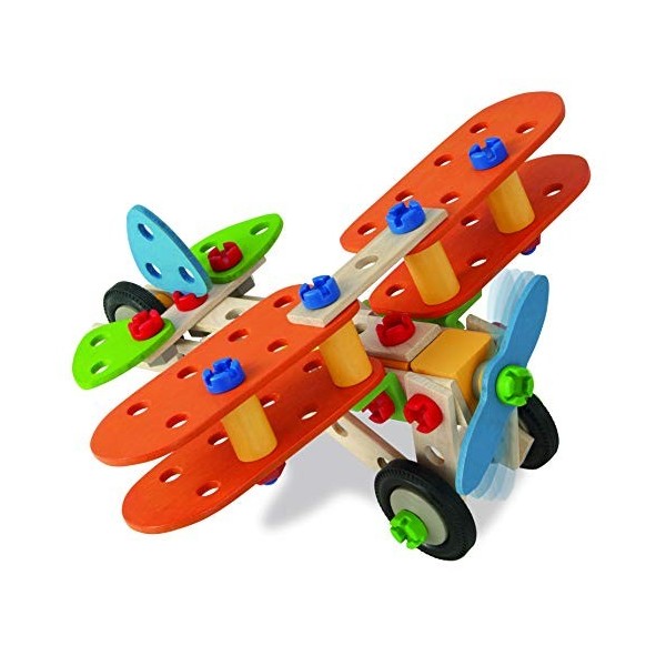 Eichhorn - Avion 4 en 1 - Jeu de Construction Bois - 85 Pièces - Dès 4 Ans - Bois de Hêtre Labellisé FSC - 100039031