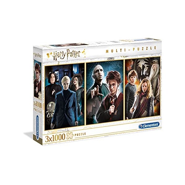 Clementoni Harry Potter - Boîte de 3 puzzles 1000 pièces - Puzzle adulte - Fabriqué en Italie, Multicolour, Taille unique