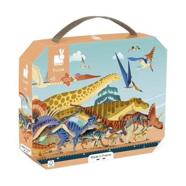 Janod Puzzle Enfant Panoramique Dino 100 Pièces-1 Mètre de Long-Carton Certifié FSC-Encre Végétale-Fabriqué en France-Dès 6 A