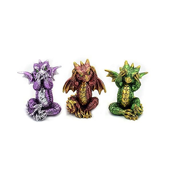 G&S Statuettes Fées & Dragons : Trois Dragons de la Sagesse, Heroic Fantasy, H 8 cm