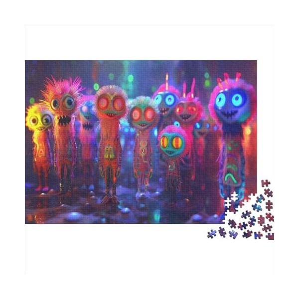 Colorful Monsters 300 Pièces Puzzles pour Adultes Jeu Éducatif Challenge Toy Emboîtement Aisé des Pièces Cute Aliens Puzzles 