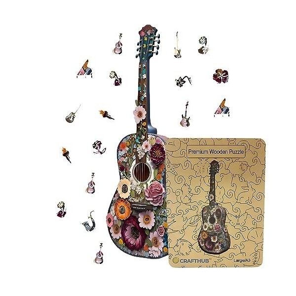 CRAFTHUB Harmony in Art : puzzle en bois unique en forme de guitare, un must have pour les amateurs de musique/format A3, 39,