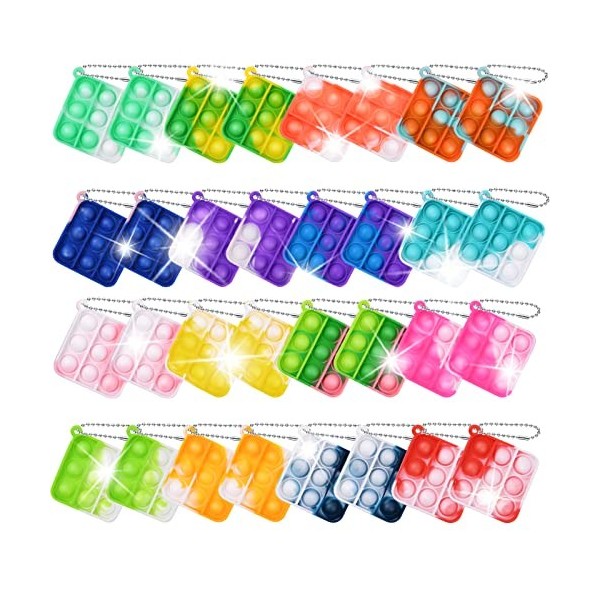 Ainiv 16PCS Mini Pop Push It Fidget Jouet Porte-clés, Coloré Silicone Squeeze Pop Bubble Fidget Bulk Jouets Sensoriels, Poppe