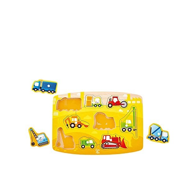 Hape HAP-E1407 E1407 Baustellenpuzzle Construction Peg Puzzle, Multi-Colour