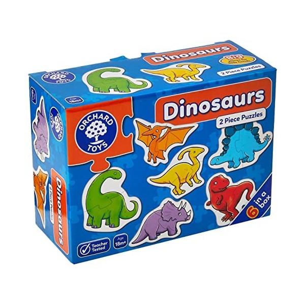 Orchard Toys Dinosaurs Jigsaw Puzzles, Six Educational Puzzles in a box, 2-Piece Puzzles For Toddlers Ages 18mths +, Develops