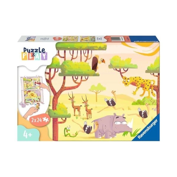 Ravensburger - Puzzle&Play - 2x24 pièces - Lheure du safari - Pour enfants dès 4 ans - Puzzle de qualité supérieure - Carton