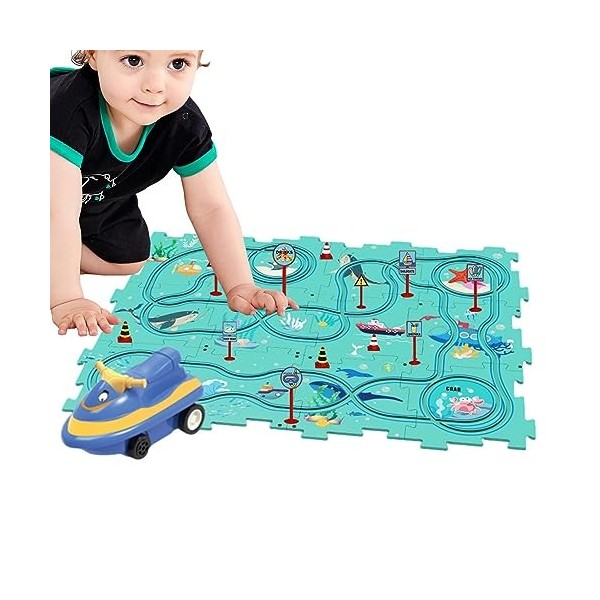 Course pour | Véhicule Jouet et Plateau Puzzle | Ensemble Jeu Puzzle Piste Voiture électrique, Jouets Montessori pour, Jeux V