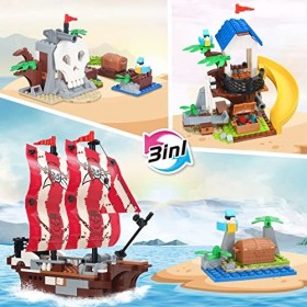Creator 3 en 1 Bateau Pirate, Île du Crâne, Cabane dans Les Arbres Jouet de Construction daventure de Pirates Jouet Enfant C